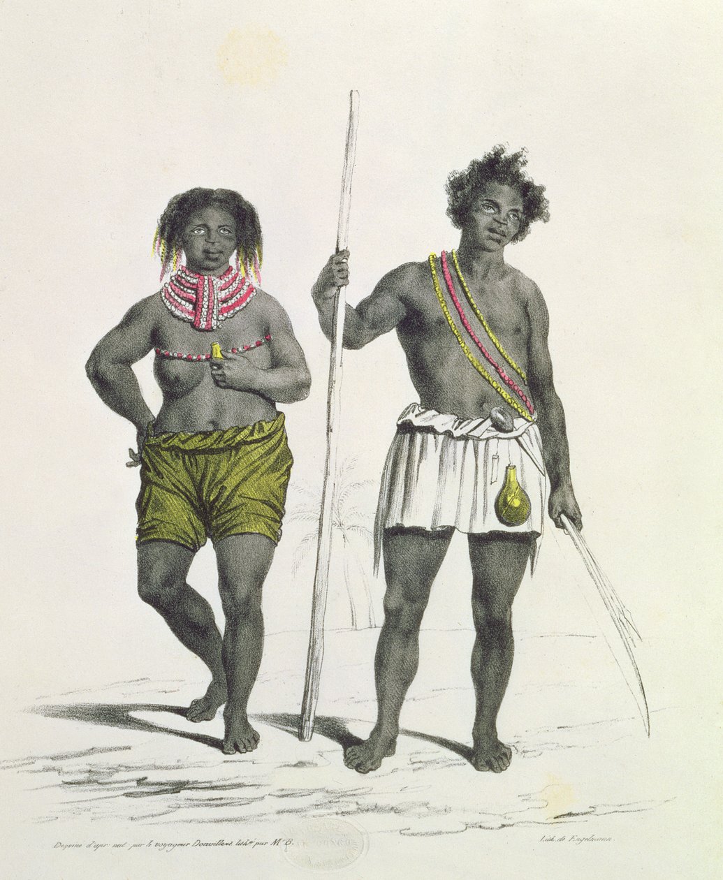 Idolisk svart från kungariket Benguela, Angola, graverad av Godefroy Engelmann (1788-1839) av French School