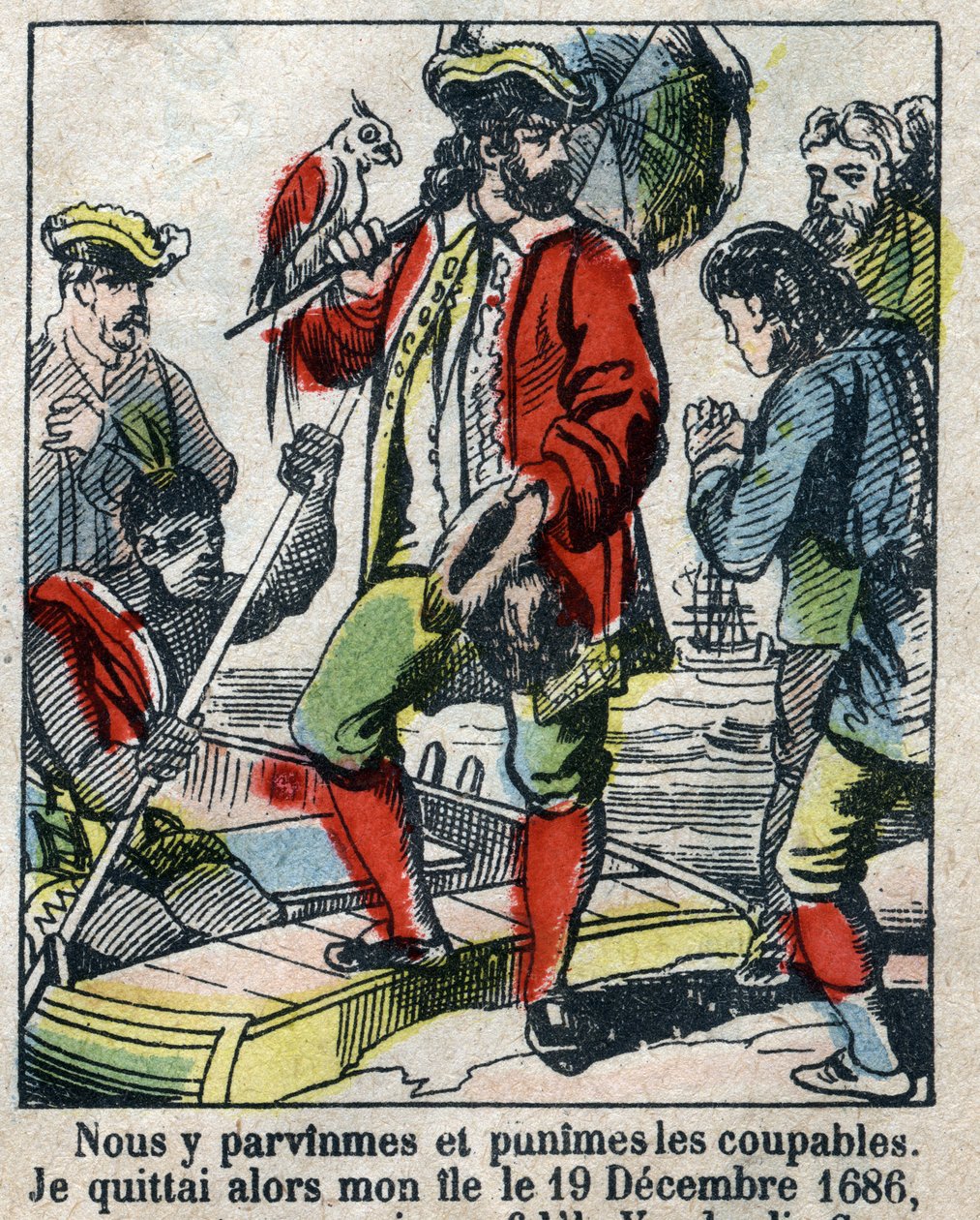 Illustration för Daniel Defoes bok (De foe) "" Robinson Crusoe"". Epinal avbildning från slutet av 1800-talet. av French School