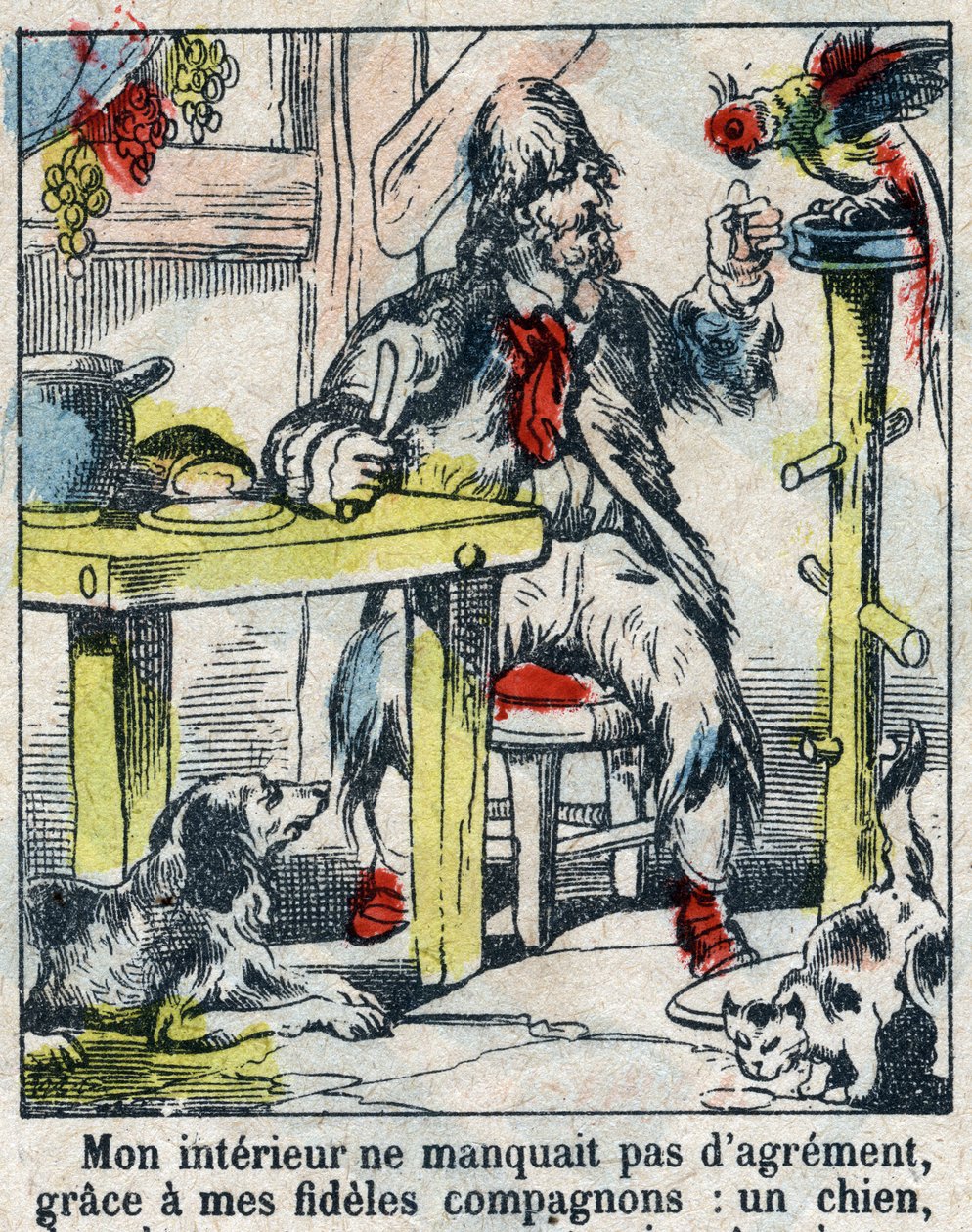 Illustration för Daniel Defoes bok (De foe) "" Robinson Crusoe"". Epinal avbildning från slutet av 1800-talet. av French School