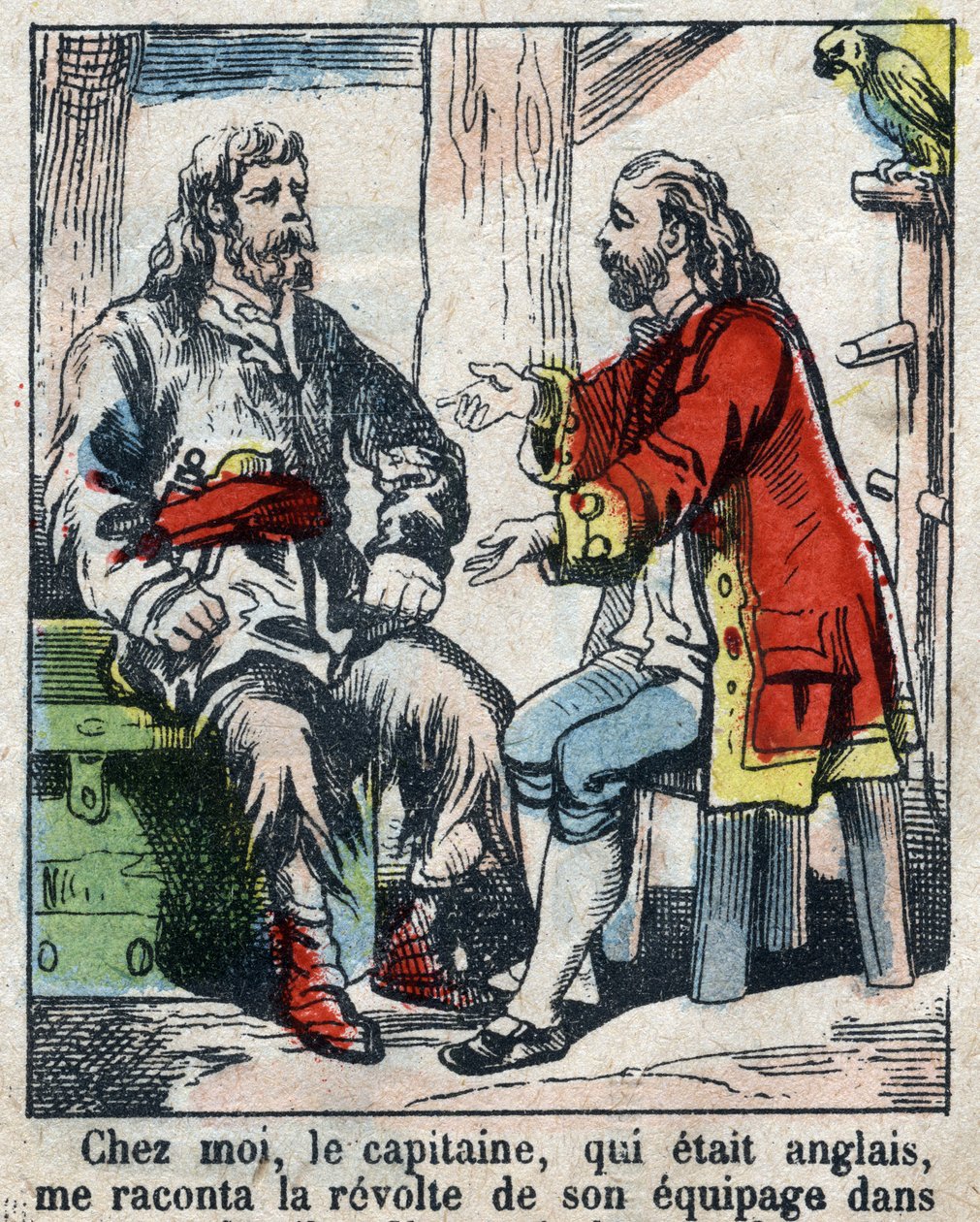 Illustration för Daniel Defoes bok (De foe) "" Robinson Crusoe"". Epinal avbildning från slutet av 1800-talet. av French School