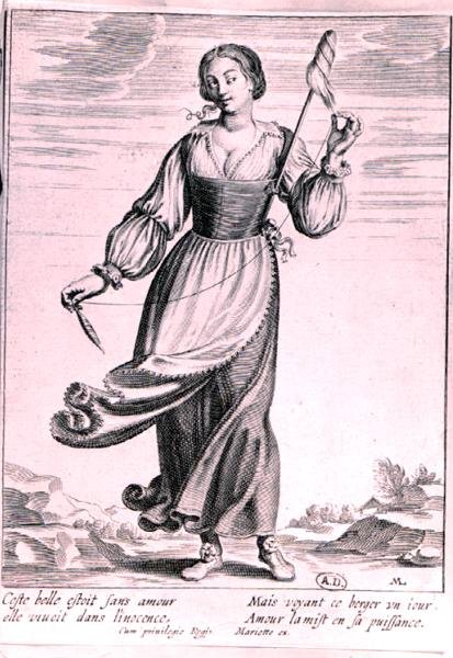 Illustration som visar en herdinna (gravyr) (s/v foto) av French School