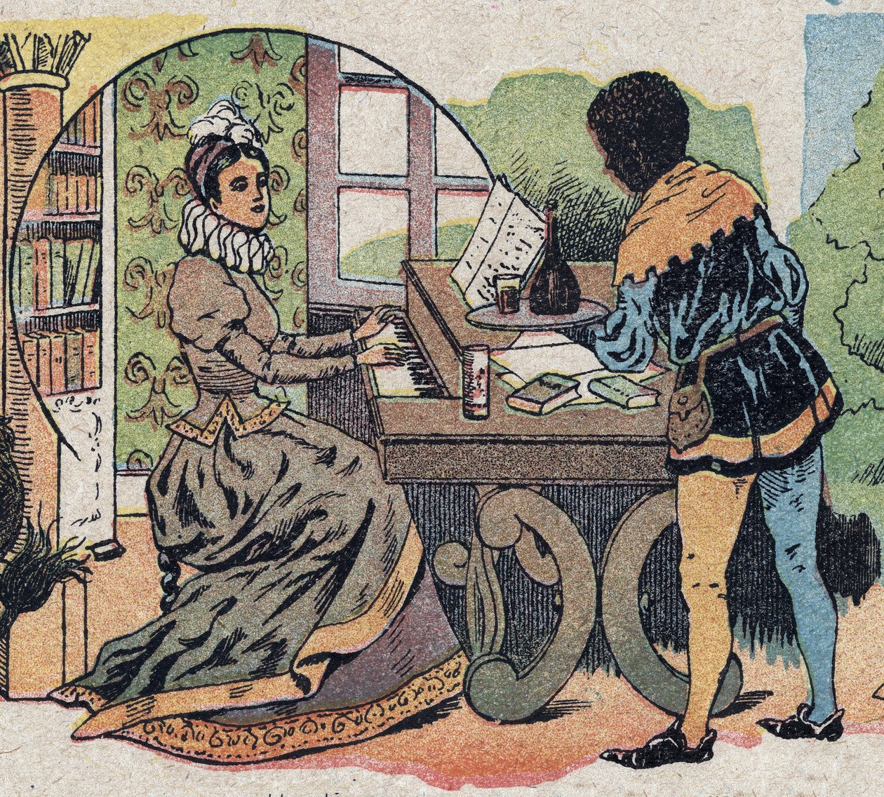 Illustration till berättelsen "Beauty and the Bete"": den var omgiven av uppmärksamhet. Gravyr av Quinn-bilder, cirka 1890. av French School