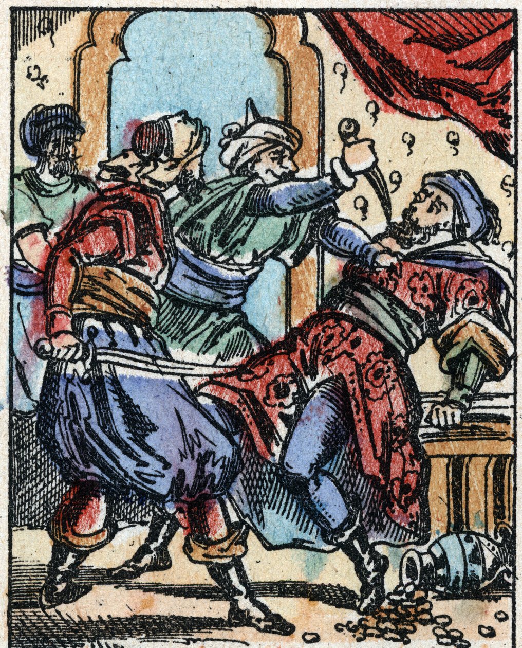 Illustration till sagorna om tusen och en natt. Ali-Baba (Ali Baba).Trästick från Imaging Pellerin - Epinal, sd. Sent 1800-tal. av French School