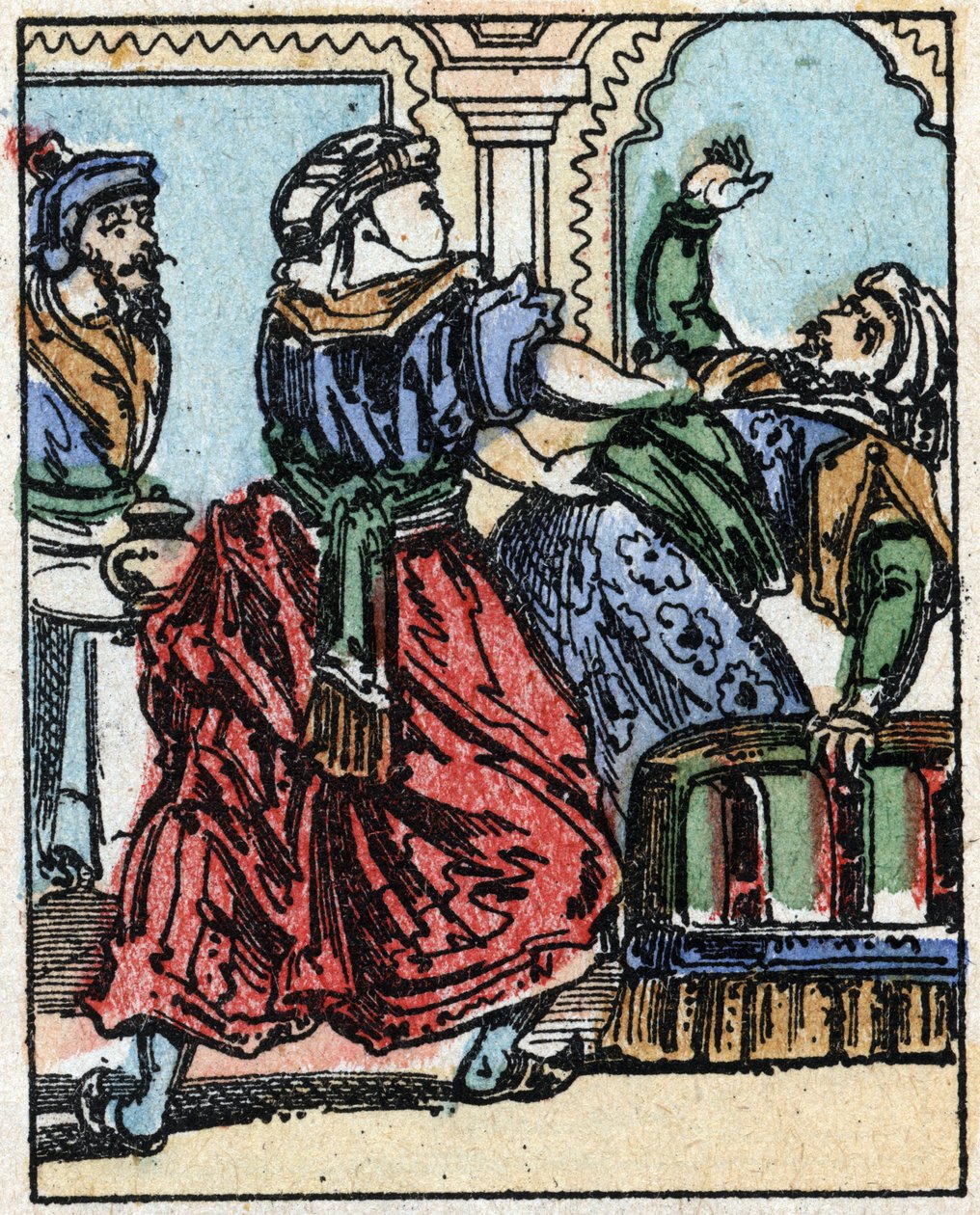 Illustration till sagorna om tusen och en natt. Ali-Baba (Ali Baba).Trästick från Imaging Pellerin - Epinal, sd. Sent 1800-tal. av French School
