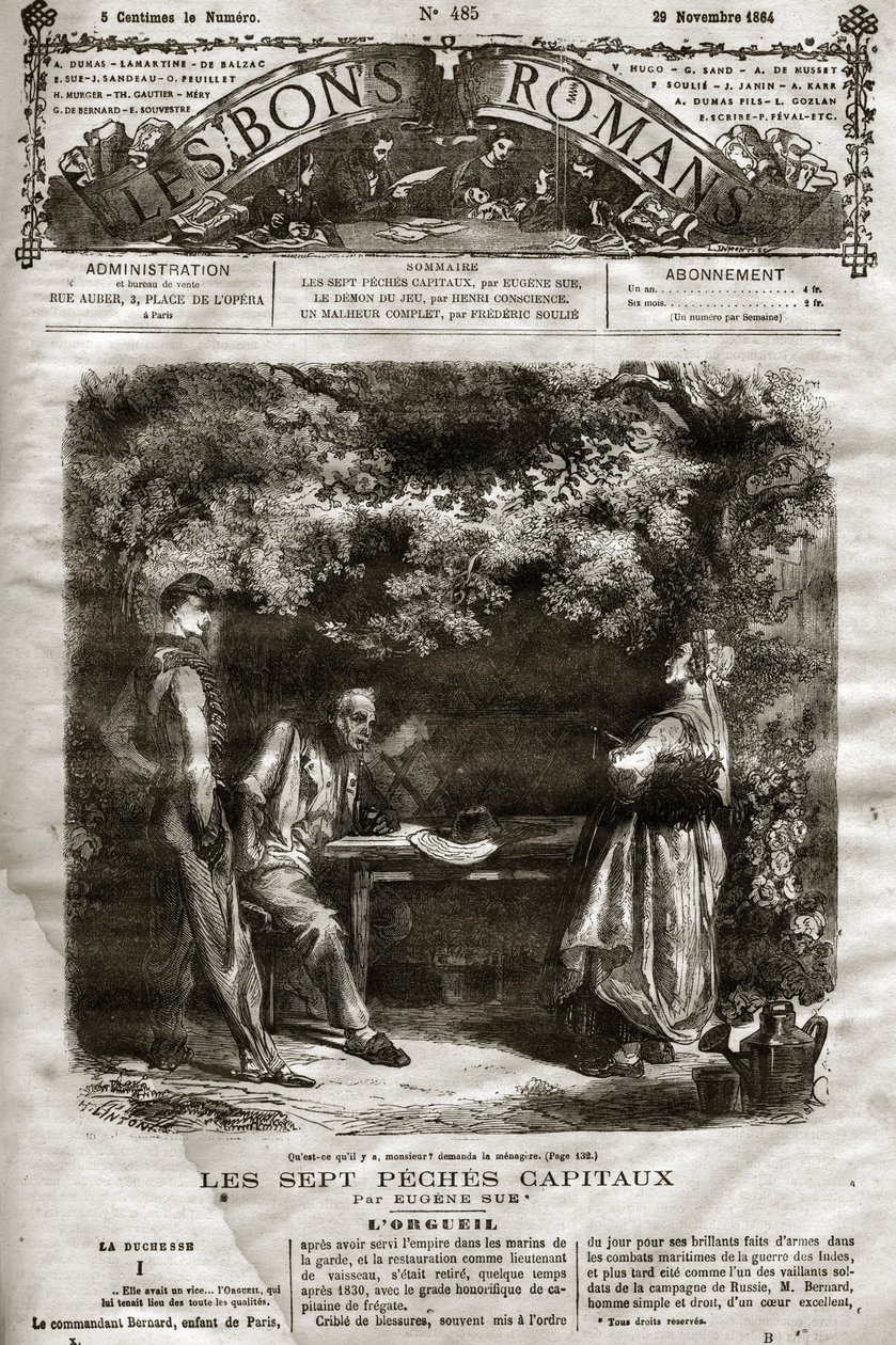 Illustration till romanen av Eugene Sue "The Seven Capitals"" dök upp i "The Bons Romans"" av 29/11/1864 av French School