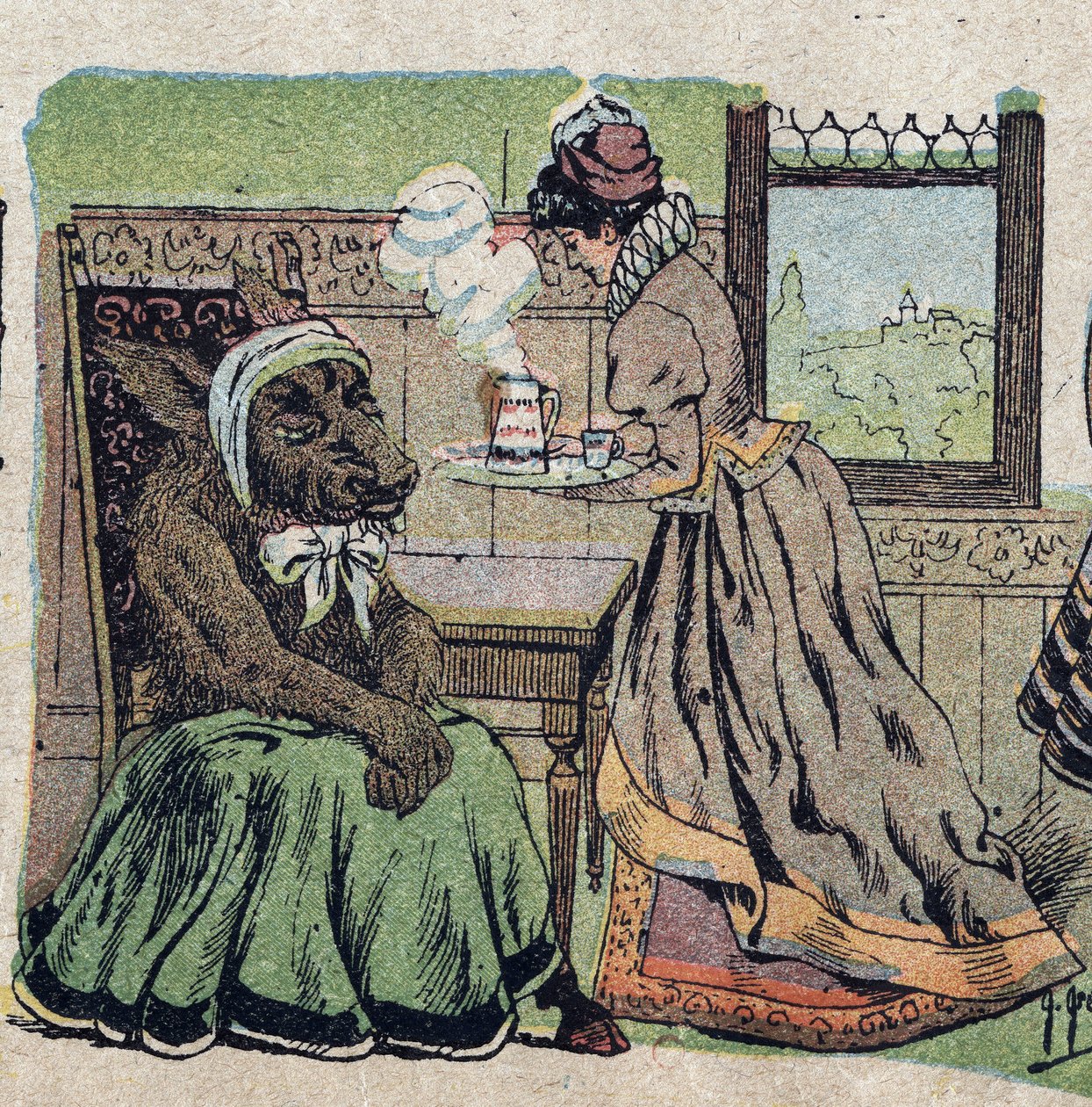 Illustration till berättelsen "Beauty and the Bete"": hon var tvungen att ta hand om henne under långa veckor. Gravyr av Quinn-bilder, cirka 1890. av French School