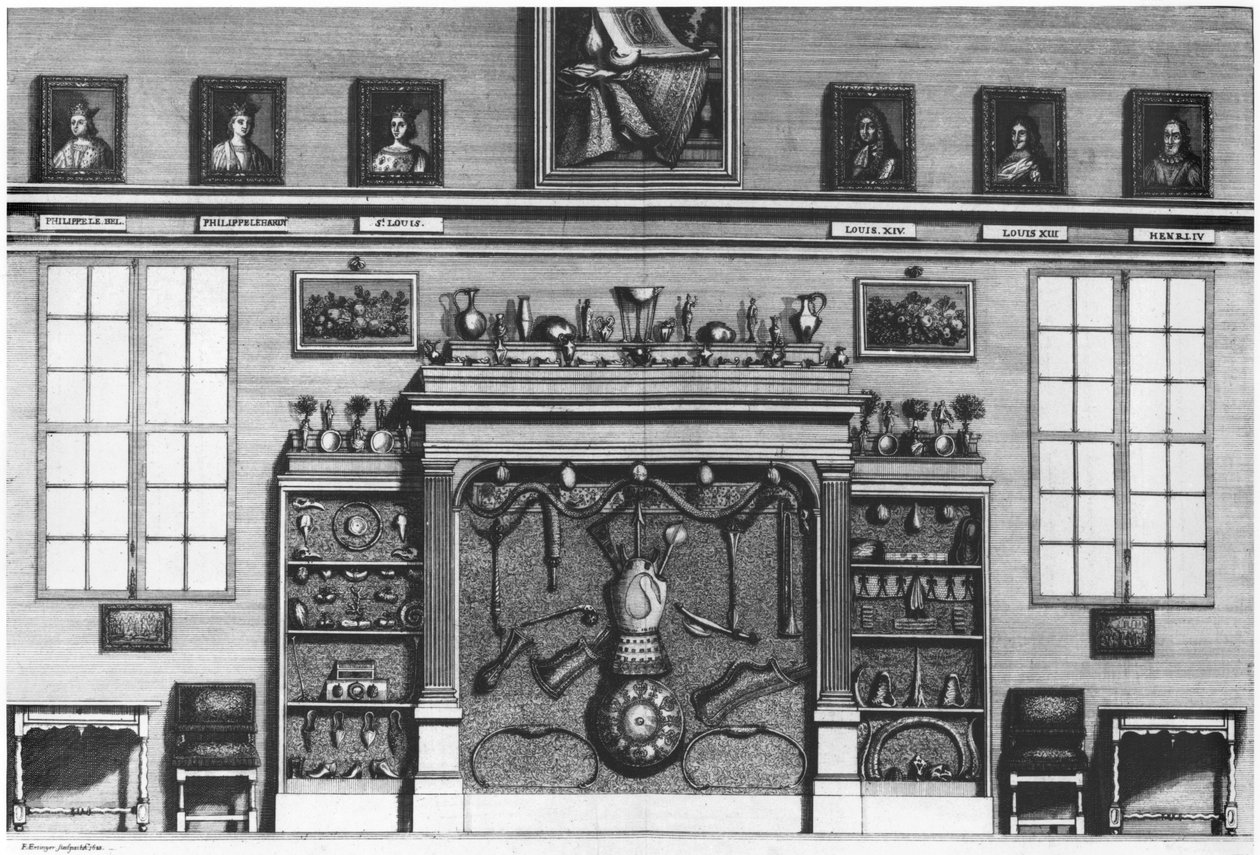 Illustration från Cabinet de la Bibliotheque Sainte-Genevieve av pastor Pere Claude Du Molinet (1620-87) 1692 av French School