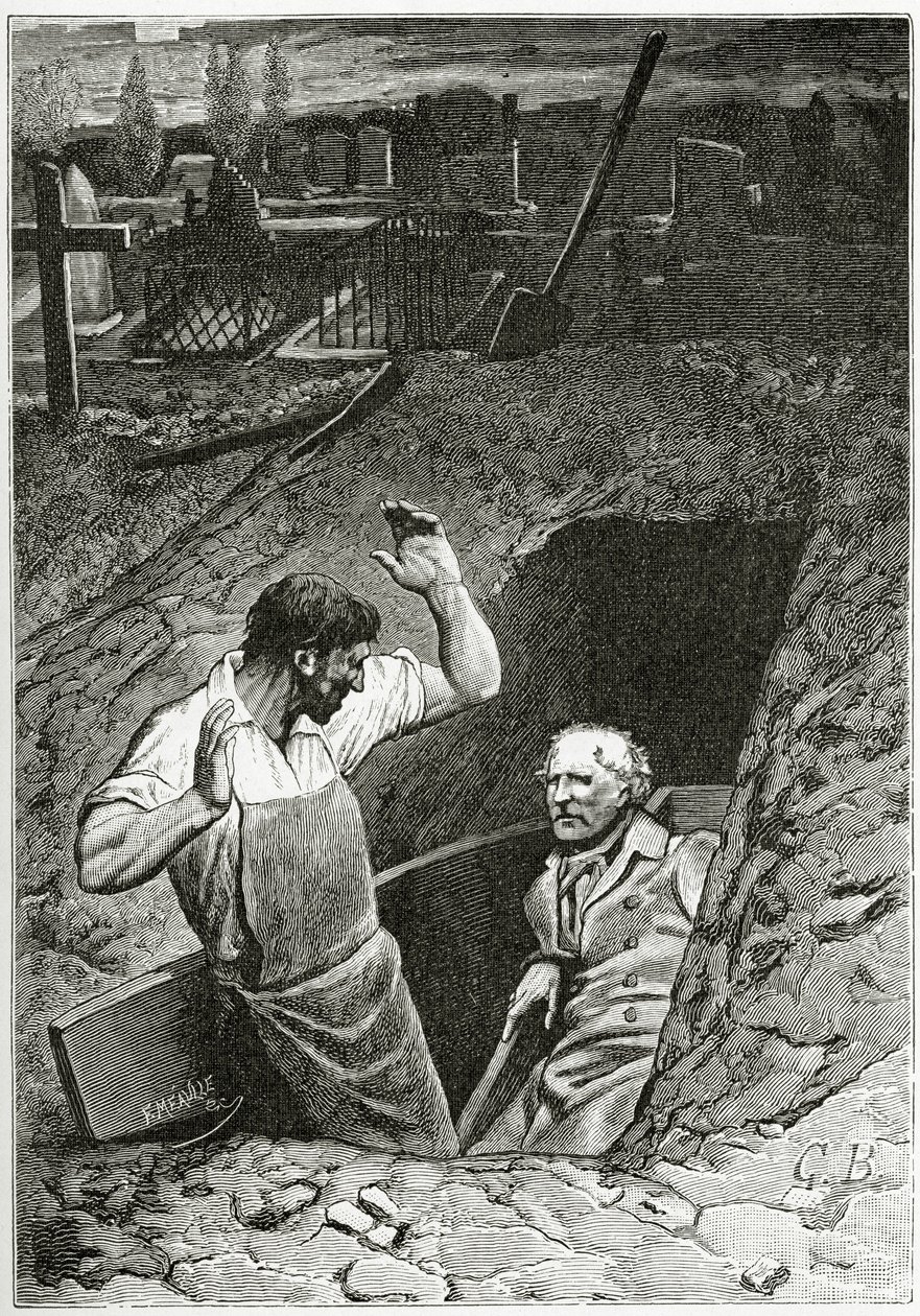 Illustration från Les Misérables, 1800-talet (bw gravyr) av French School