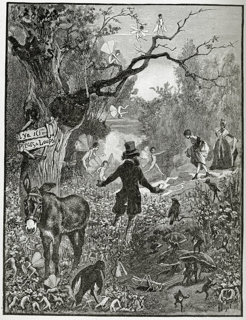 Illustration från Théâtre en liberté, 1800-talet (bw gravyr) av French School