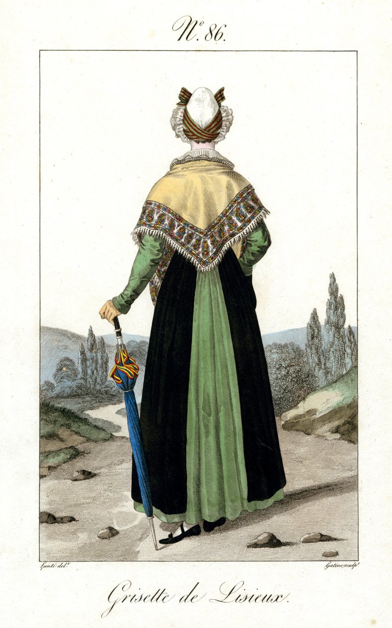 Illustration nr. 86, Grisette av Lisieux (färgad gravyr) av French School