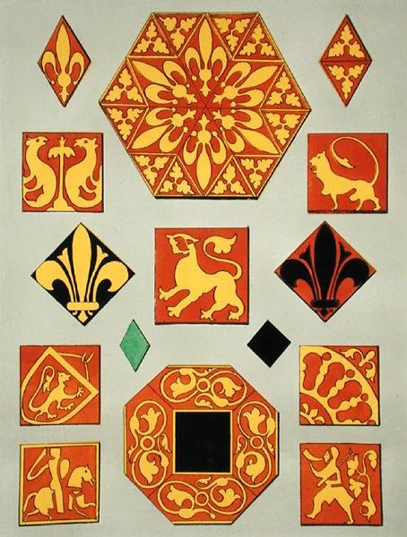 Illustration av keramiska mönster från 1200-talet från en dekorationskälla (färg litho) av French School