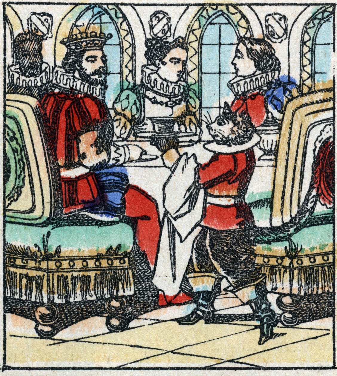 Illustration av Charles Perraults berättelse "The Cat Botte". Trästick av Imaging Pellerin - Epinal, sd. Sent 1800-tal. av French School