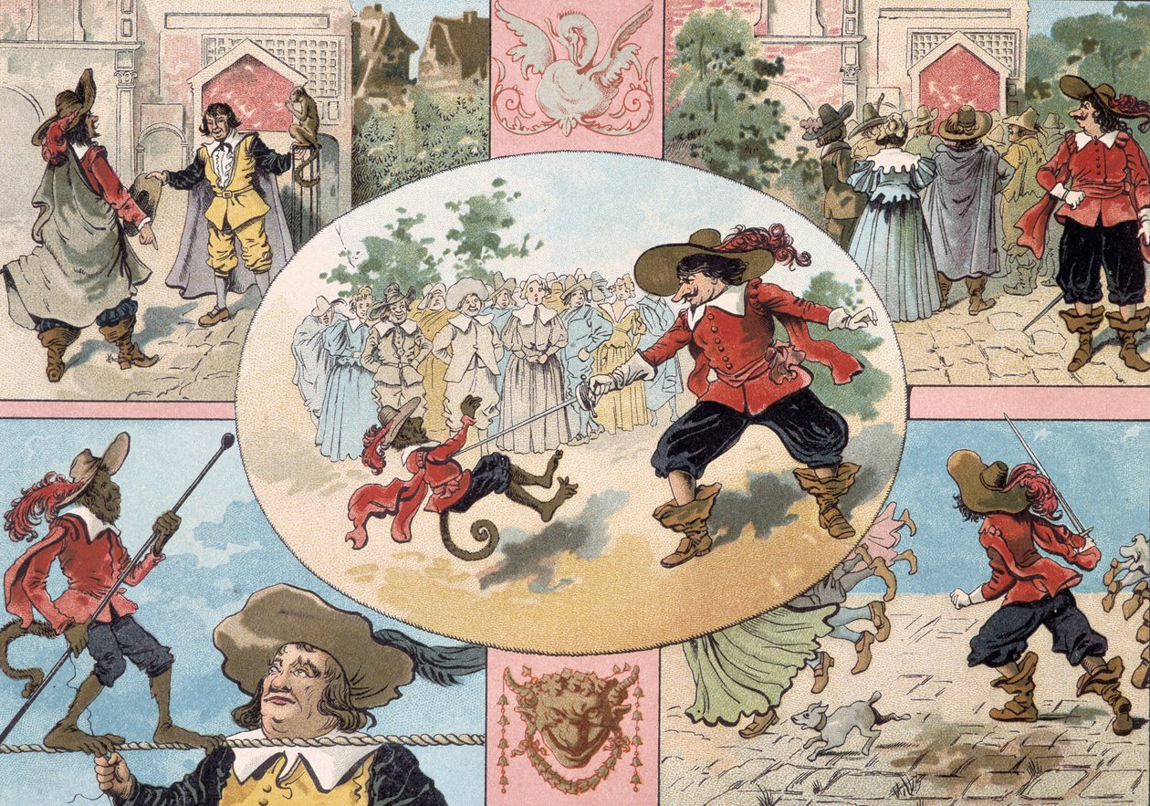 Illustration av Cyrano de Bergerac, illustration av Cyrano de Bergeracs roman: "Den andra världen av French School