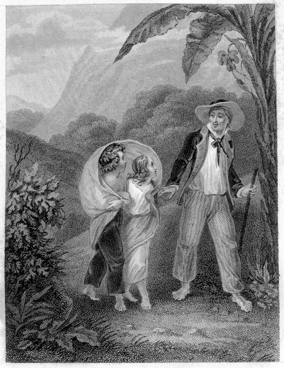 Illustration av "Paul och Virginia". Roman av Henri Bernardin de Saint Pierre (Saint-Pierre eller St-Pierre), fransk författare (1737-1814). av French School
