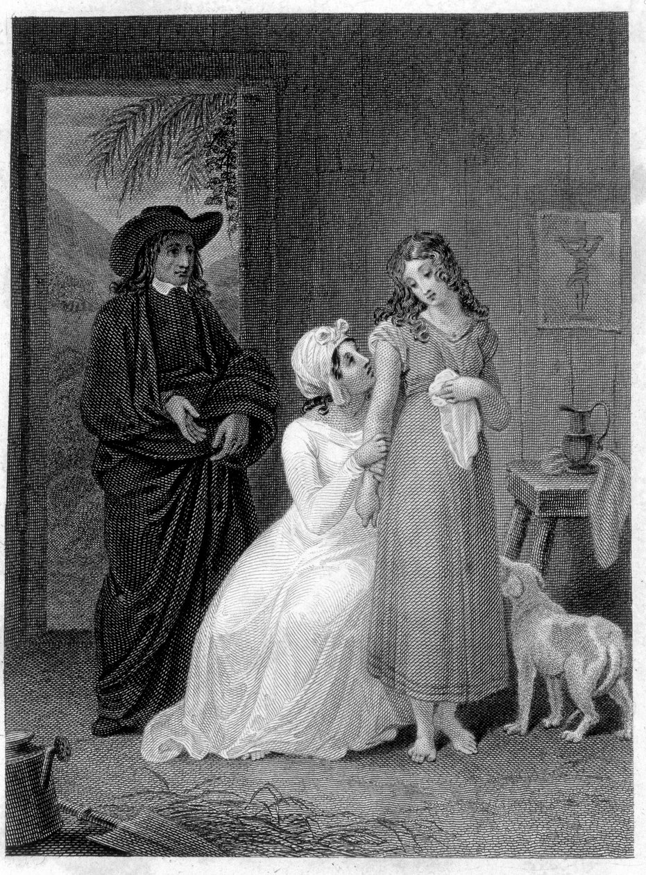 Illustration av "" Paul och Virginia"": Virginia. Roman av Henri Bernardin de Saint Pierre (Saint Pierre eller St Pierre), fransk författare (1737-1814). av French School