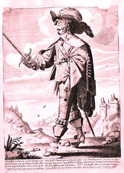 Illustration av en soldat under Ludvig XIII:s regering (1601-43) (gravyr) (s/v foto) av French School