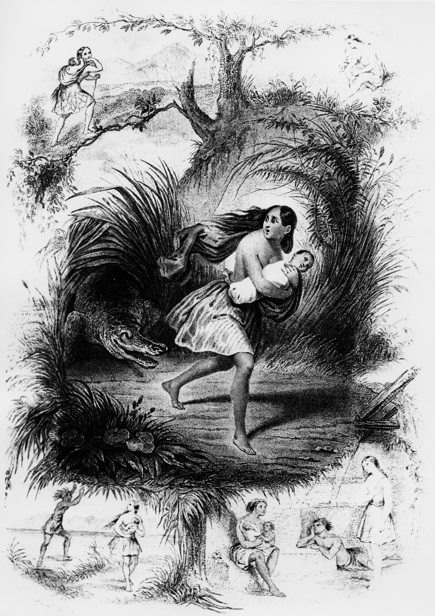 Illustration av romanen "Les Natchez" av Francois Rene de Chateaubriand av French School