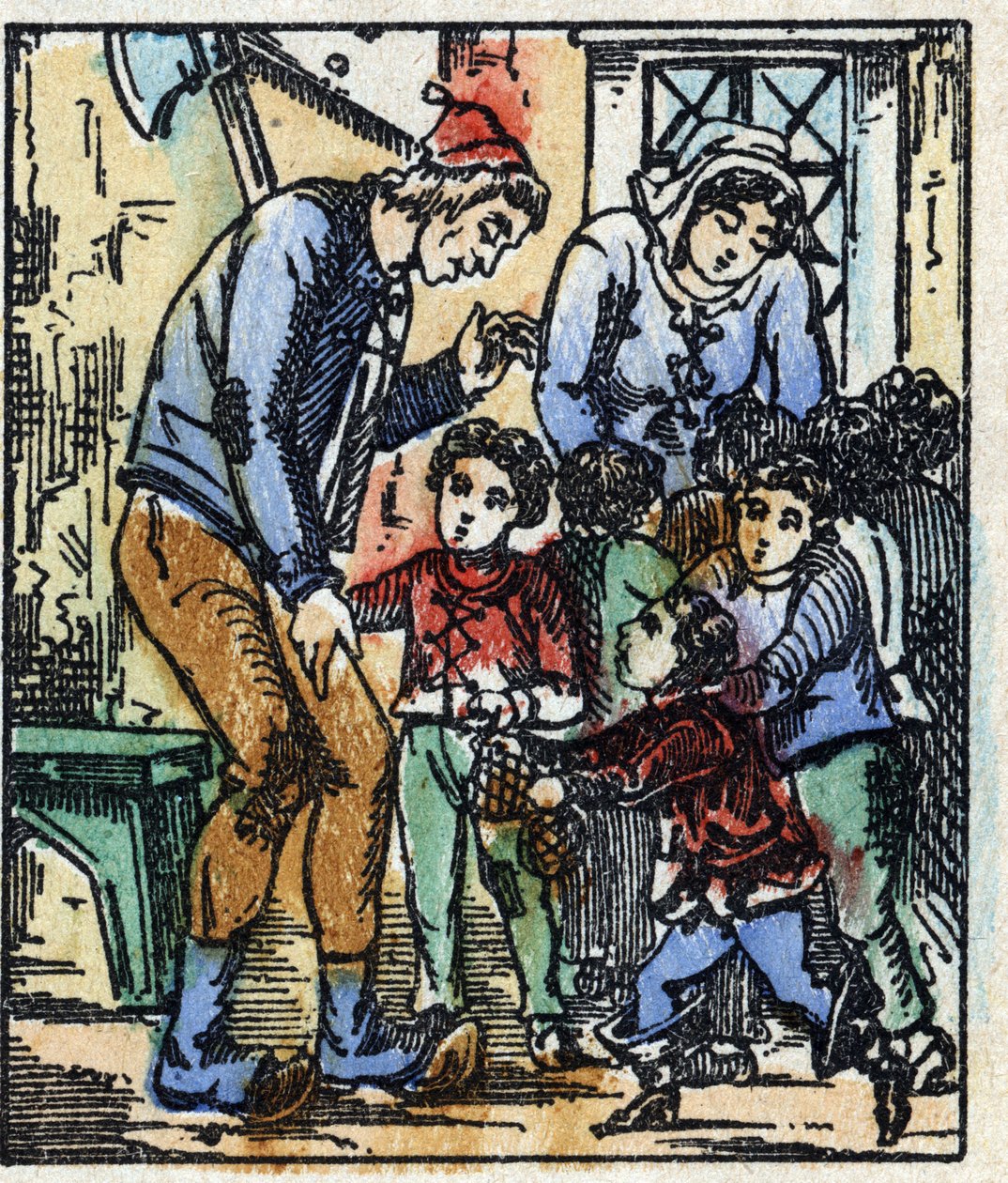 Illustration av berättelsen "" Le petit poucet "" av Charles Perrault. Trästick av Imaging Pellerin - Epinal, sd. Sent 1800-tal. av French School