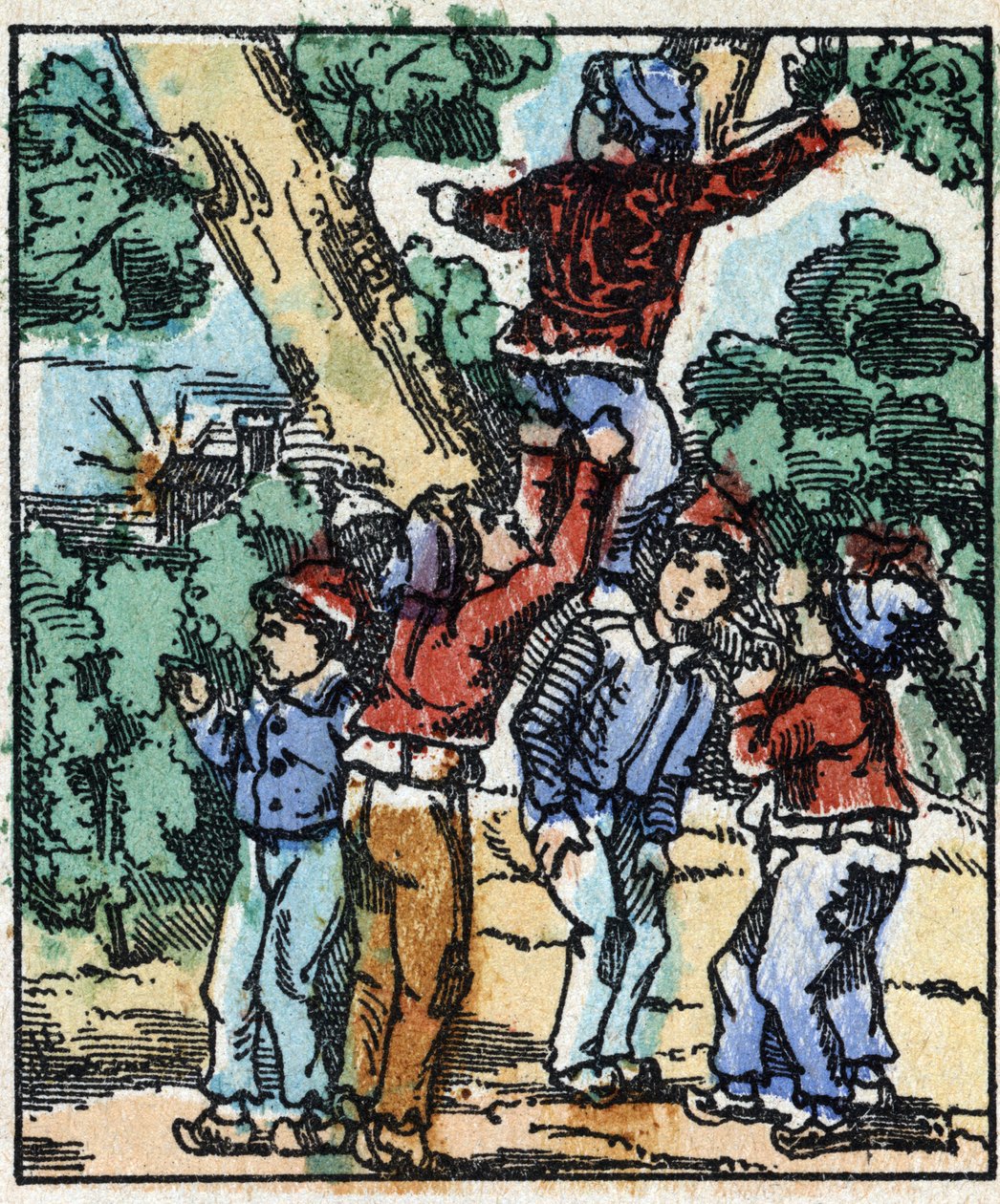 Illustration av berättelsen "" Le petit poucet "" av Charles Perrault. Trästick av Imaging Pellerin - Epinal, sd. Sent 1800-tal. av French School