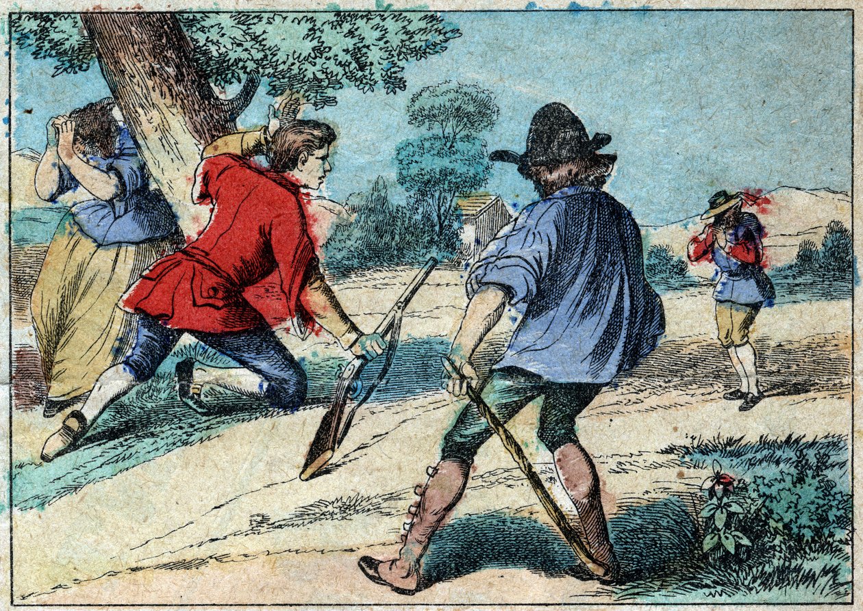 Illustration av fabeln av Jean de la Fontaine (1621-1695): vargen blev en herde. Epinal avbildning från slutet av 1800-talet. av French School