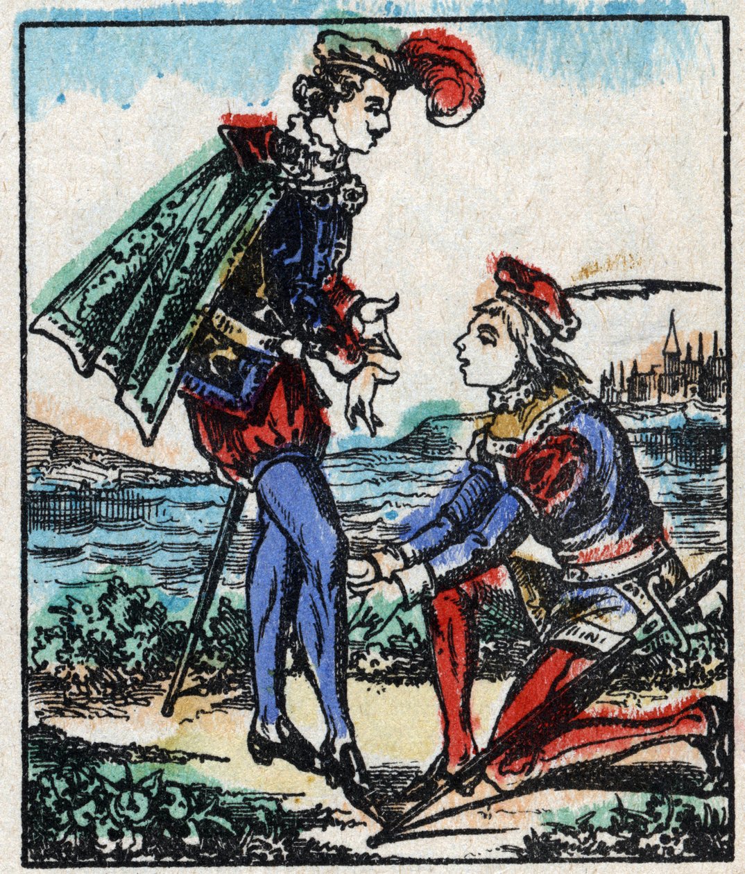Illustration av berättelsen "The Adventures of Grand Flandrin"” Trästick från Imaging Pellerin - Epinal, sd. Sent 1800-tal. av French School