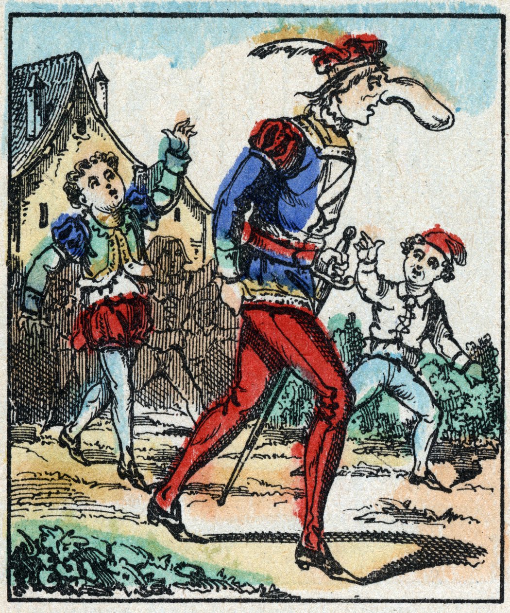 Illustration av berättelsen "The Adventures of Grand Flandrin"” Trästick från Imaging Pellerin - Epinal, sd. Sent 1800-tal. av French School