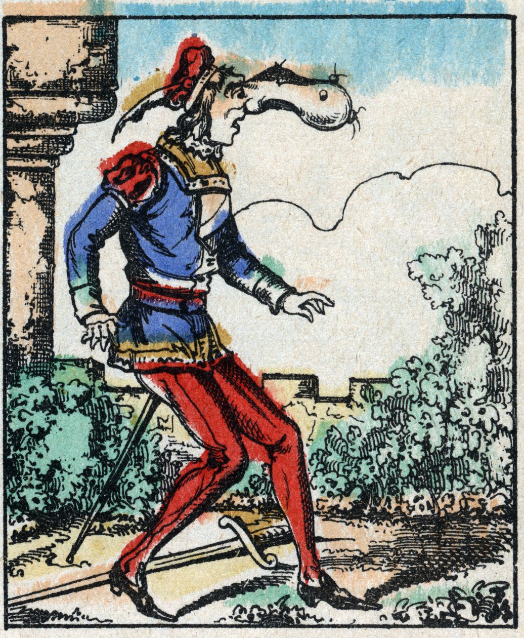 Illustration av berättelsen "The Adventures of Grand Flandrin"” Trästick från Imaging Pellerin - Epinal, sd. Sent 1800-tal. av French School