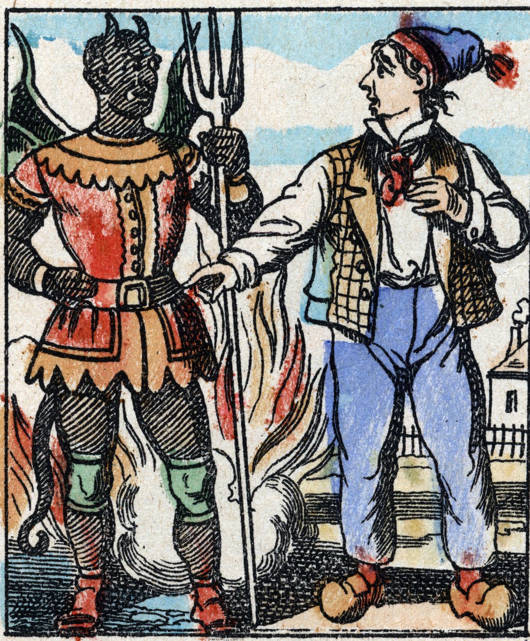 Illustration av berättelsen "" Djävulens gaffel "" Trästick från Imaging Pellerin - Epinal, sd. Sent 1800-tal. av French School