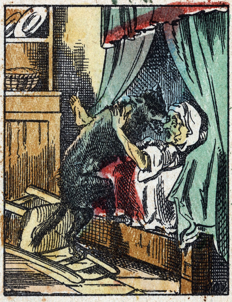 Illustration av berättelsen "Rödluvan"" av Charles Perrault. Trästick från Imaging Pellerin - Epinal, sd. Sent 1800-tal. av French School