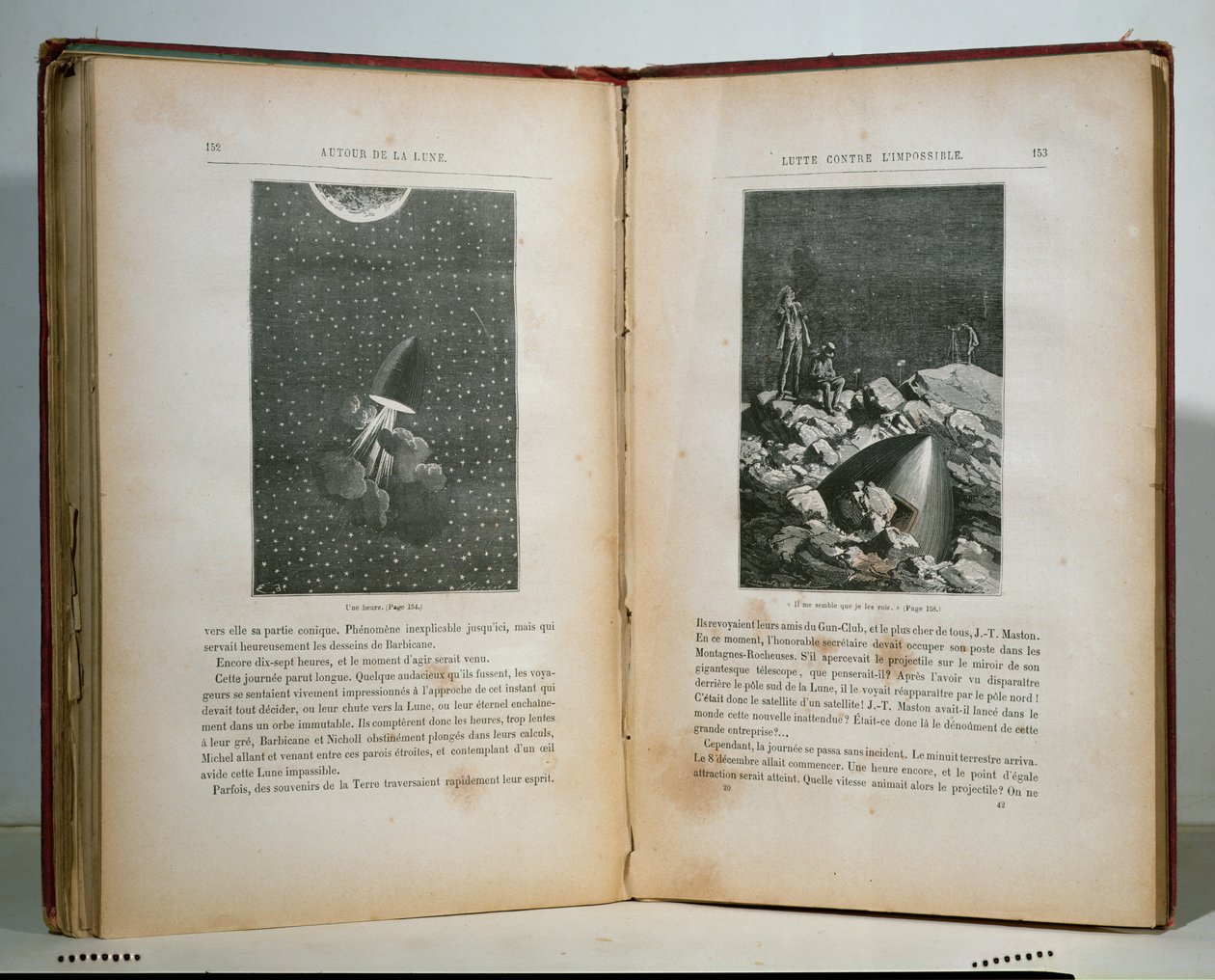 Illustrationer från Round the Moon av Jules Verne (1828-1905) av French School