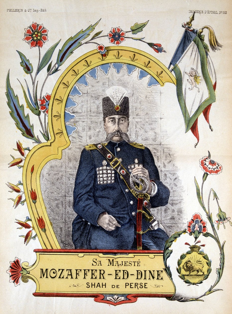 Bild av epinal, Mozaffer ed dine (Mozaffer-ed-dine, Mozaffar-al-Din, Mozaffar al Din, Mozafaredin) shah av Persien från 1896 till 1906. av French School