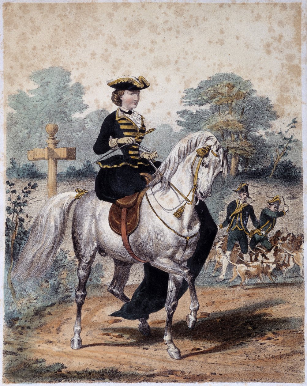 Imperatrice Eugenia i jaktdräkt. Anonym gravyr, sd. v. 1860 av French School