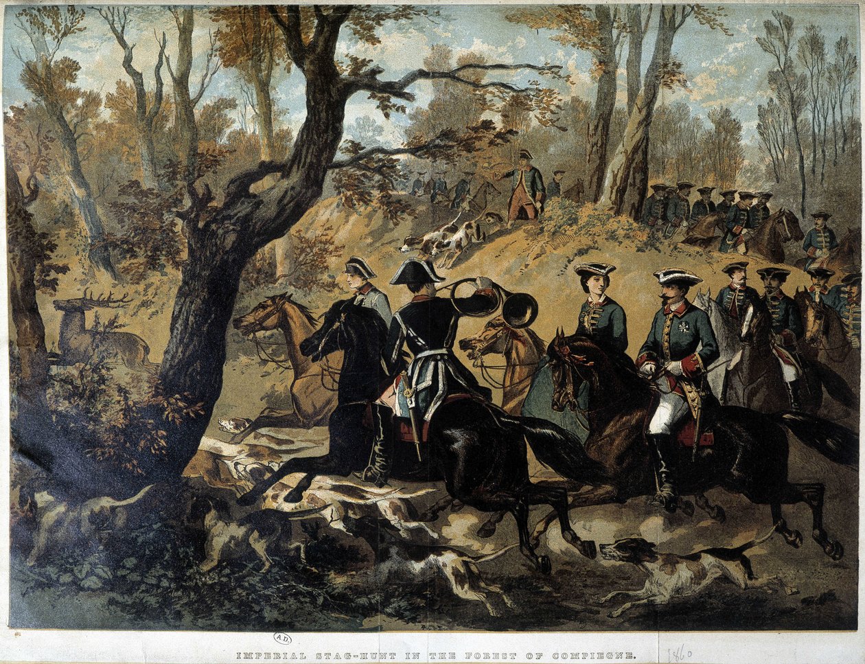 Kejsarinnan Eugenie och Napoleon III: Jaktscen i Compiegne av French School