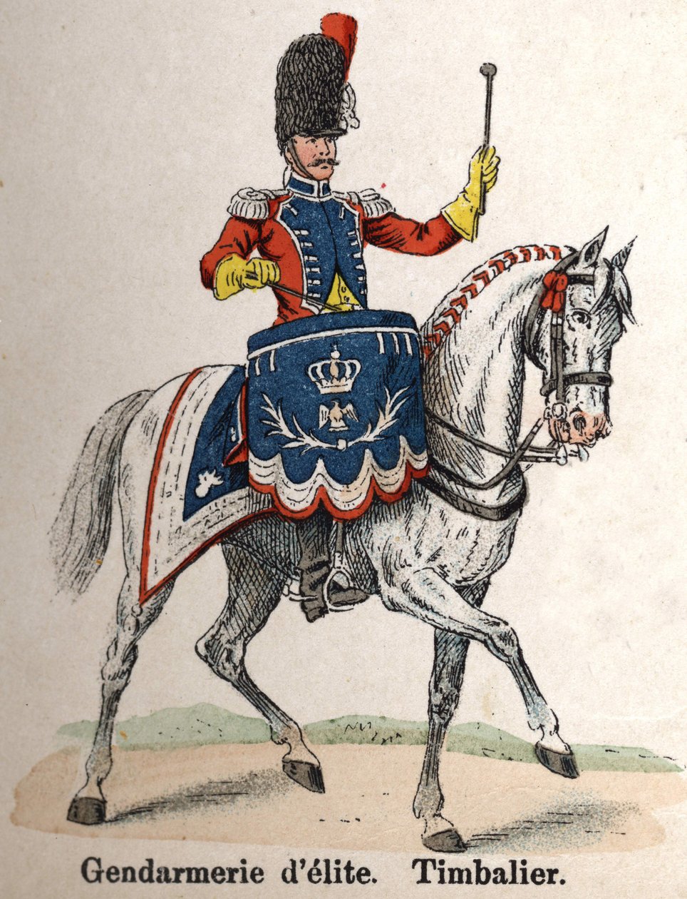 Imperial Guard Napoleon I: Elite Gendarmerie - Timbalier. Tallrik från boken Les Uniforms de l