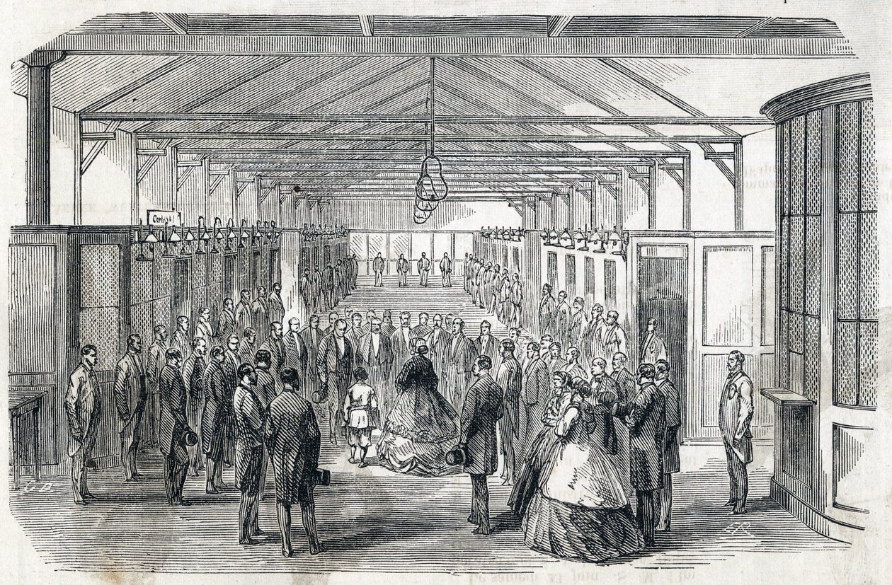 Imponera Eugenie och Imperial Prince besöker Bank of France, 23 juni 1866 - - gravyr i Le MONDE Illustrous DU 07/07/1866 av French School