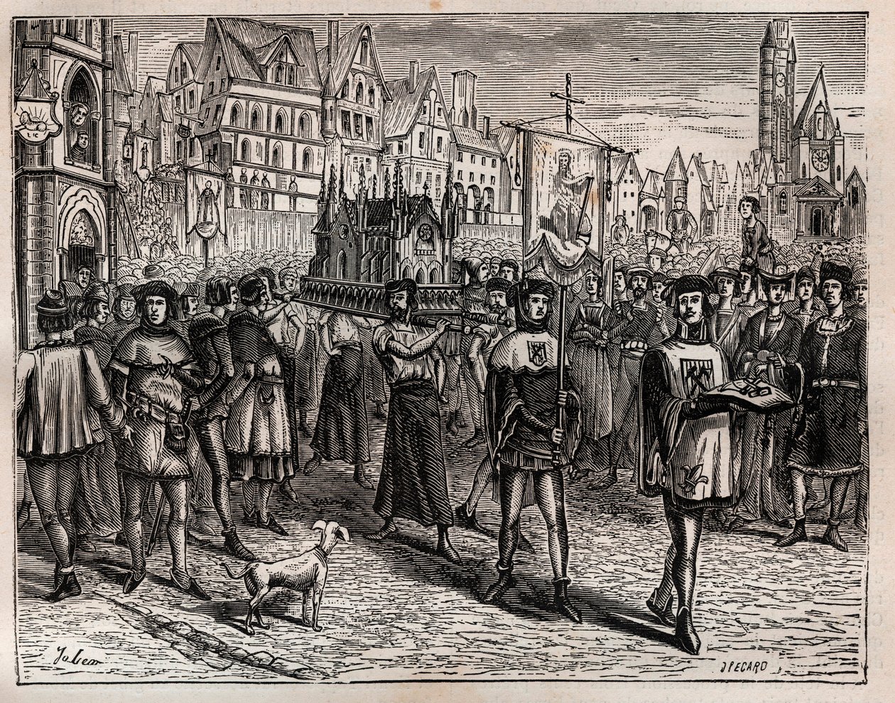 År 1318 sammankallade evequen i Paris stadens prästerskap för översättning av relikerna från Saint-Magloire - En procession började lämna kyrkan Saint-Magloire på Rue Saint-Denis och gick förbi rue aux Ours, till kyrkogården i Saint-Nicolas-des-Cha av French School