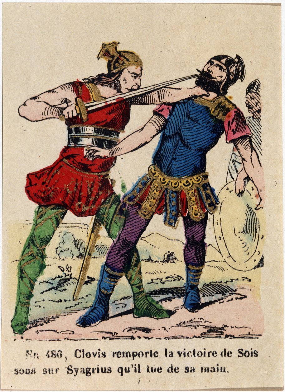 År 480 vann Clovis Soissons över Syagrius och dödade med sin hand av French School