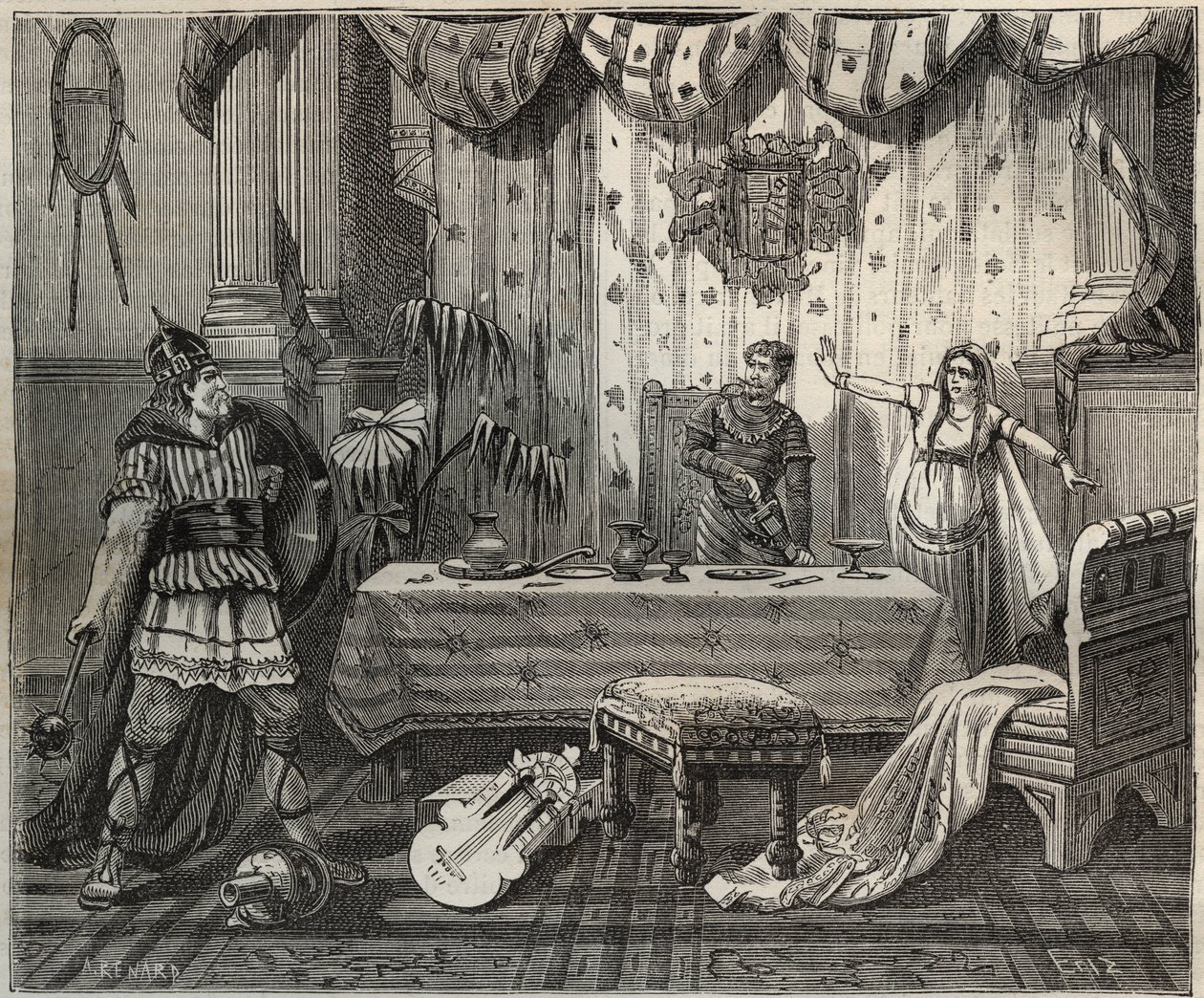 År 978 gick Lothaire (941-986), frankernas kung (Lothair) in i palatset för Otto II av det heliga riket (955-983) och hans hustru Theophano eller Theophanu eller Theophania Skleraina (655-991) i Aachen, men imperiale familj kunde fånga. illustration i av French School