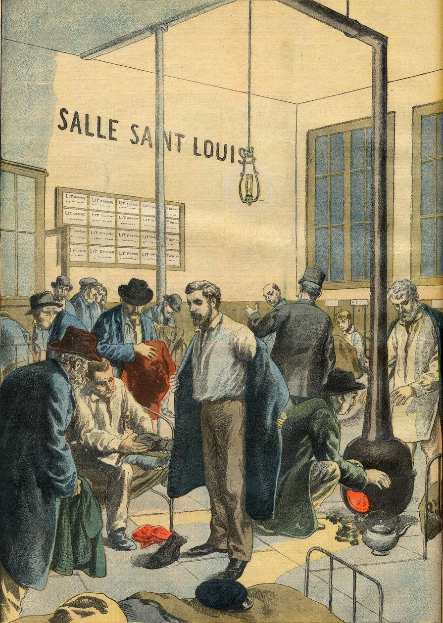 I ett härbärge för hemlösa. På nattasylen i Paris - Illustration för Le petit Journal av French School