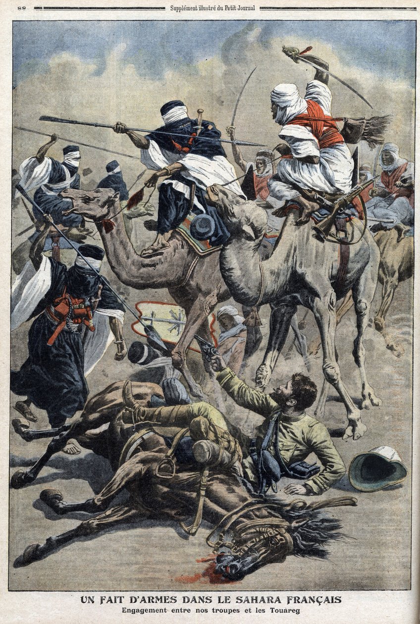 På engelska Sahara: kamp mellan franska trupper sand touaregs, illustration från tidningen "" Le Petit Journal"" 17 mars av French School
