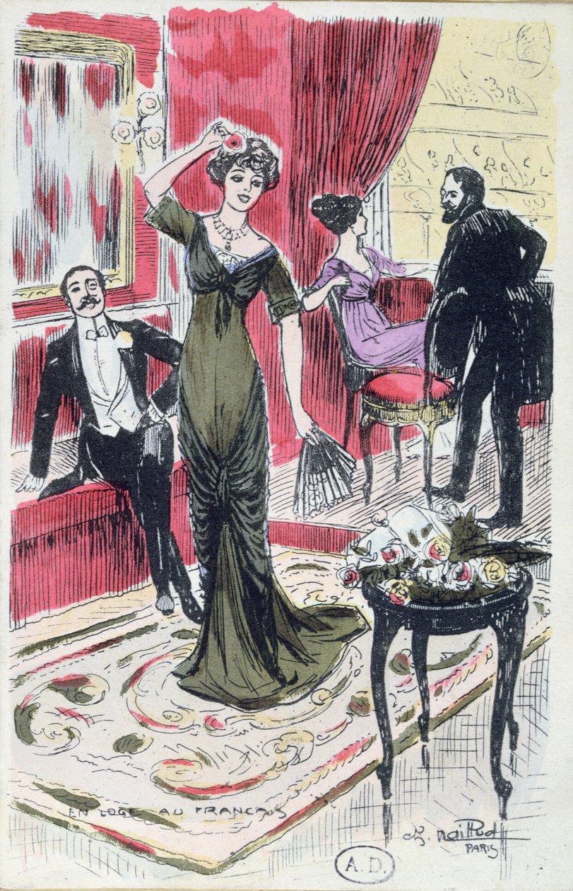 I Teaterns foajé, vykort 1910 av French School