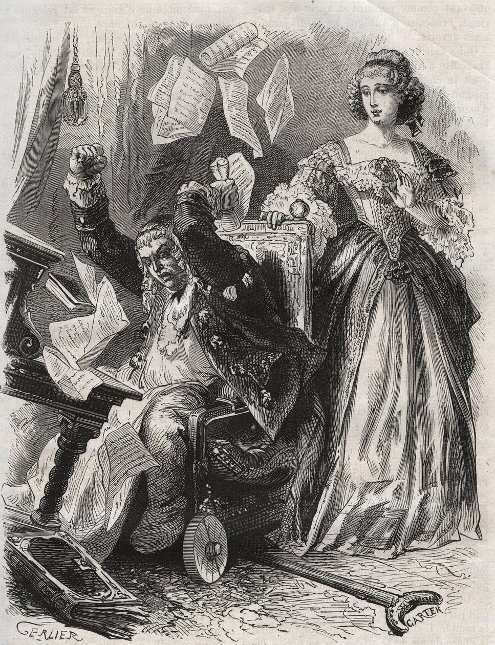 I ett vansinnigt raseri fick han fjädrar, böcker och papper att flyga: poeten Paul Scarrons (1610-1660) vrede inför sin fru Francoise d
