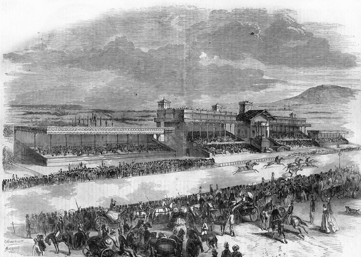 Invigning av hästkapplöpningarna i Bois de Boulogne 1857. av French School