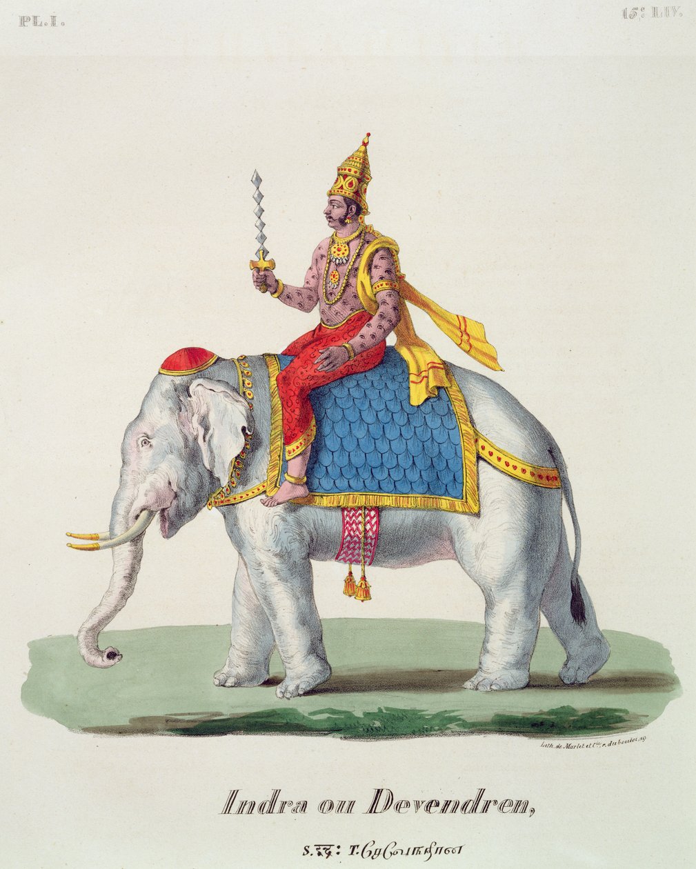 Indra eller Devendra, från LInde francaise..., graverad av Marlet & Cie, pub. Paris 1827-1835 av French School