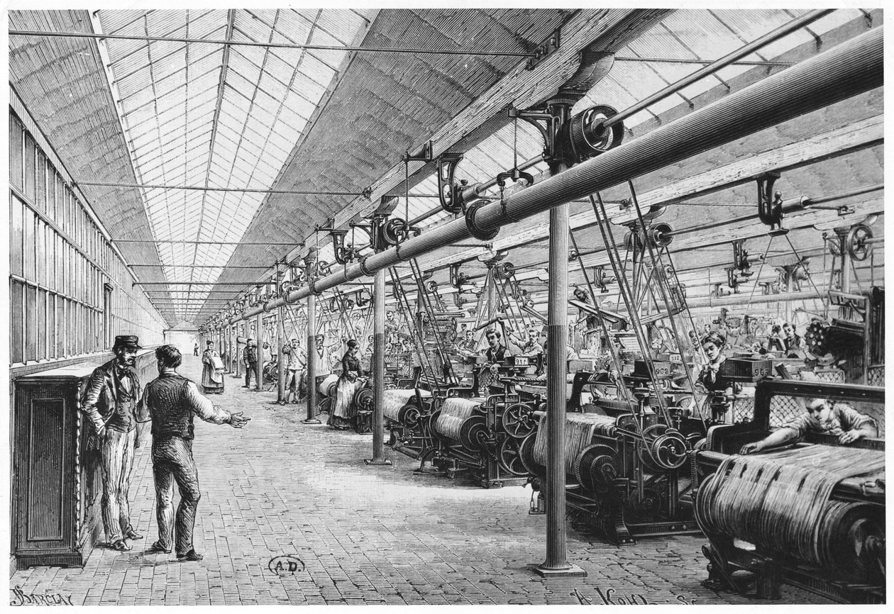 Industriell vävning i Bagatelle, 1884 av French School