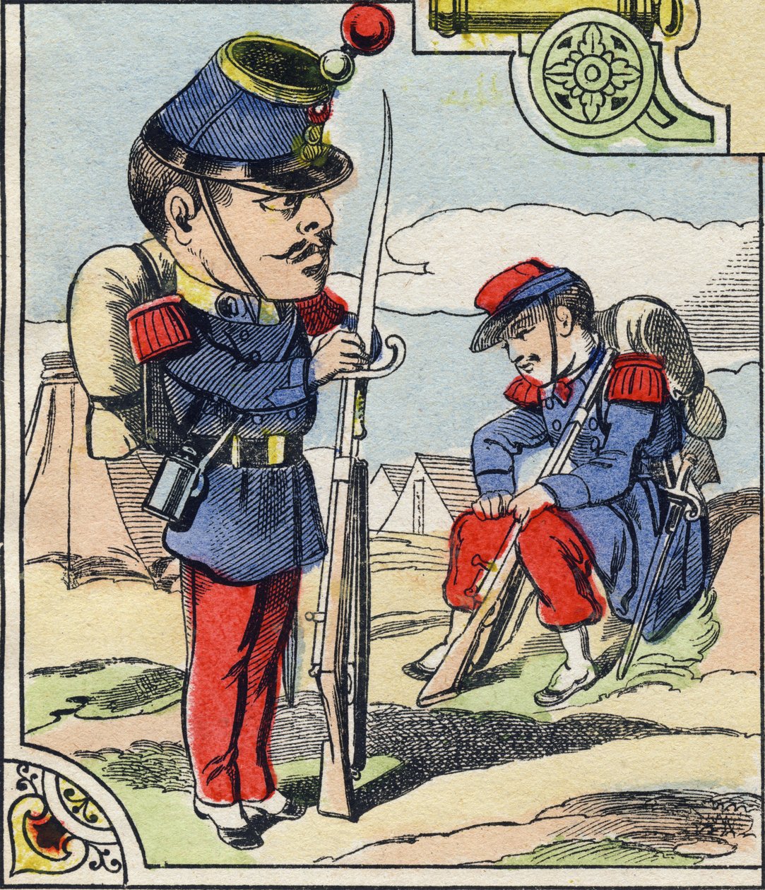 Infanterilinjen. Gravyr i "Comic Military Alphabet". Femte serien. Epinal avbildning. Pellerin och Cie, Printers, Epinal, sent 1800-tal. 16 sidor. Mått: 25x18,5cm av French School