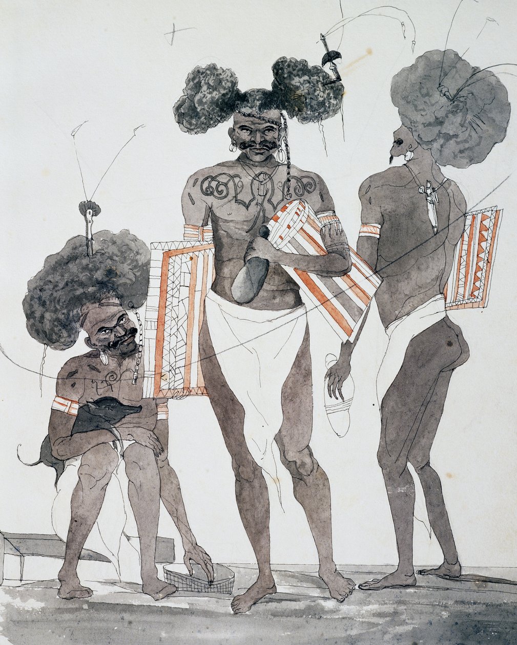 Inhabitants of Port Dori, akvarell av Jules-Louis Lejeune, baserat på Voyage around world av French School