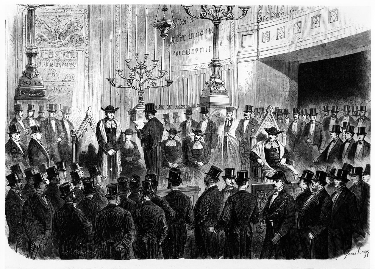 Installation av Lazard Isidor som överrabbin i Frankrike 1867 vid synagogan i Rue Notre-Dame-de-Nazareth i Paris av French School