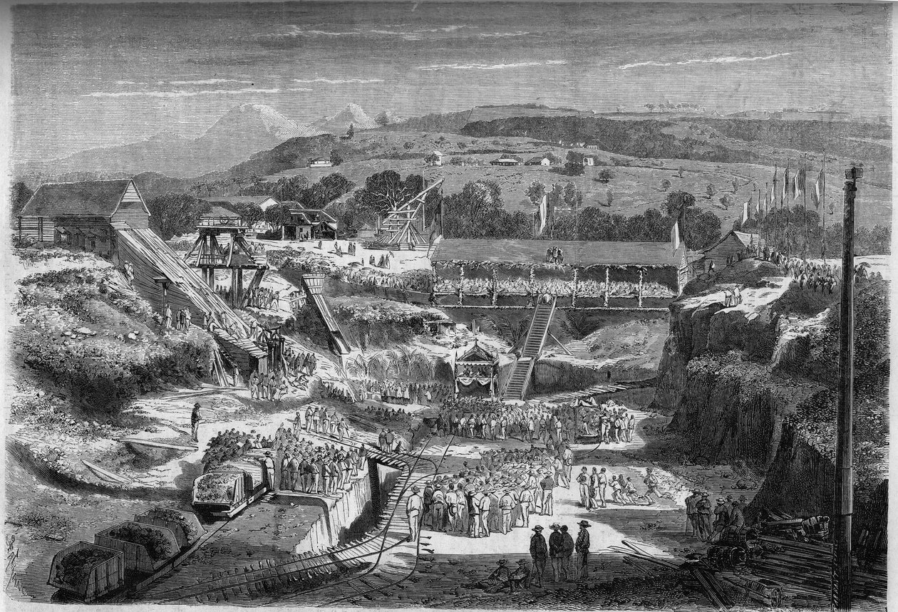 Installation av den första av en ombyggnadsbassäng (som används för konstruktion och reparation av båtar). Fort de France (Fort-de-France), Martinique av French School