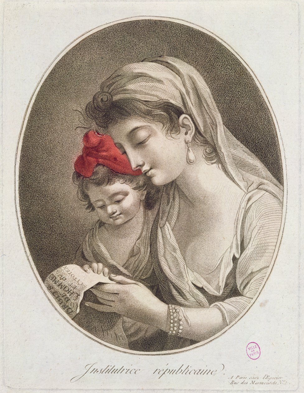 Institutrice Republicaine. c.1789 (färggravyr) av French School